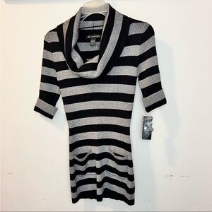 INC for Macys NWT Silver and Black Knit Cowl Neck Mini Size Small HOT